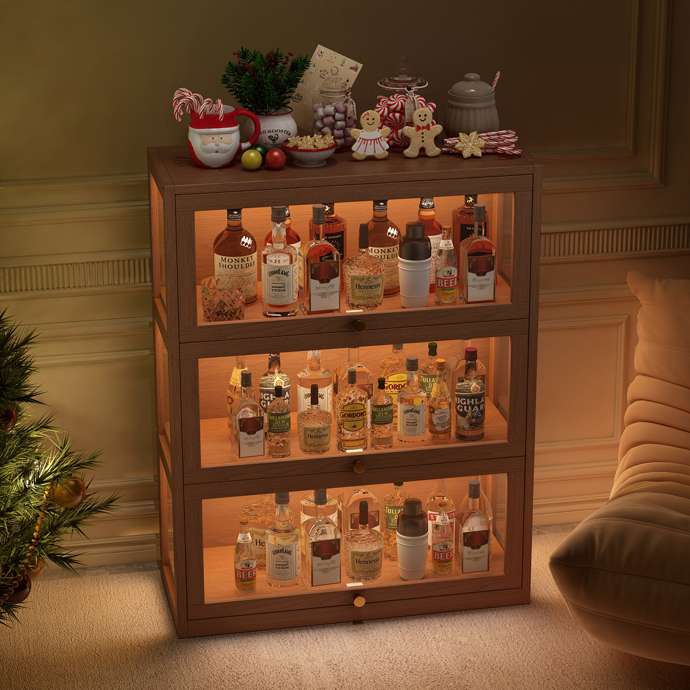 实木展示柜家用亚克力透明酒柜客厅收纳储物柜落地置物架一体靠墙,住宅家具,酒柜,淘宝优惠券,粉丝福利购,淘宝优惠卷