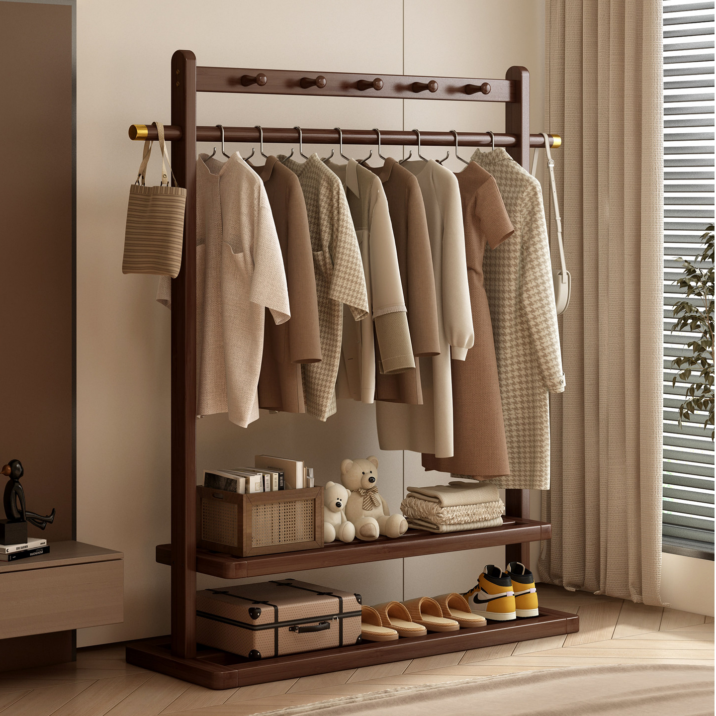 衣架家用入户鞋柜挂衣架一体落地式衣物置物架子卧室可移动衣帽架,住宅家具,衣帽架,淘宝优惠券,粉丝福利购,淘宝优惠卷