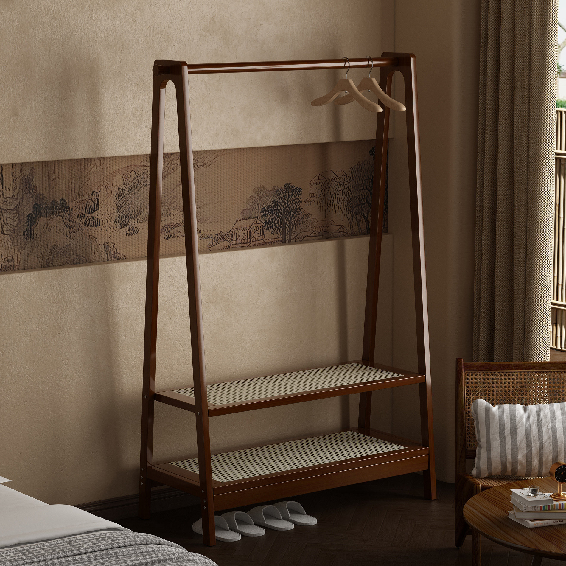 多层收纳楠竹简约小型衣帽架