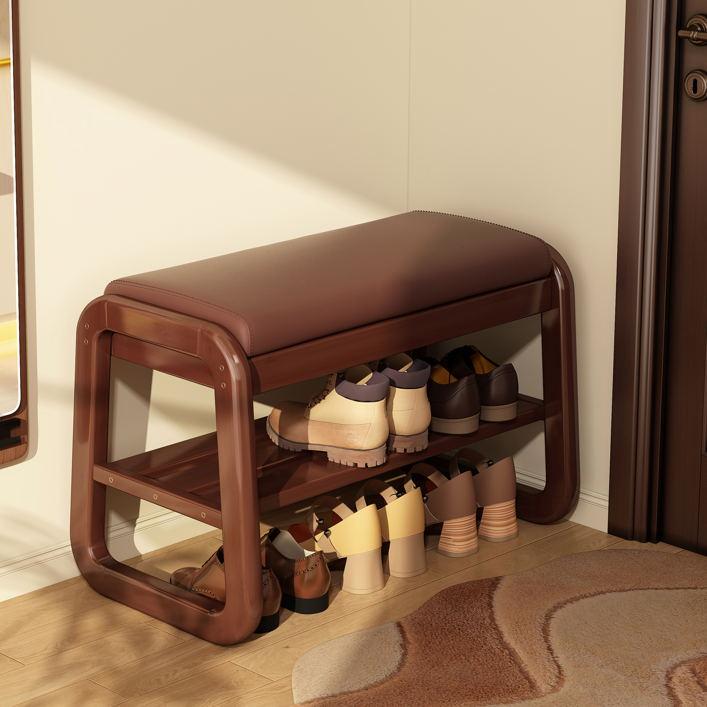 实木储物换鞋凳鞋架，一凳多用