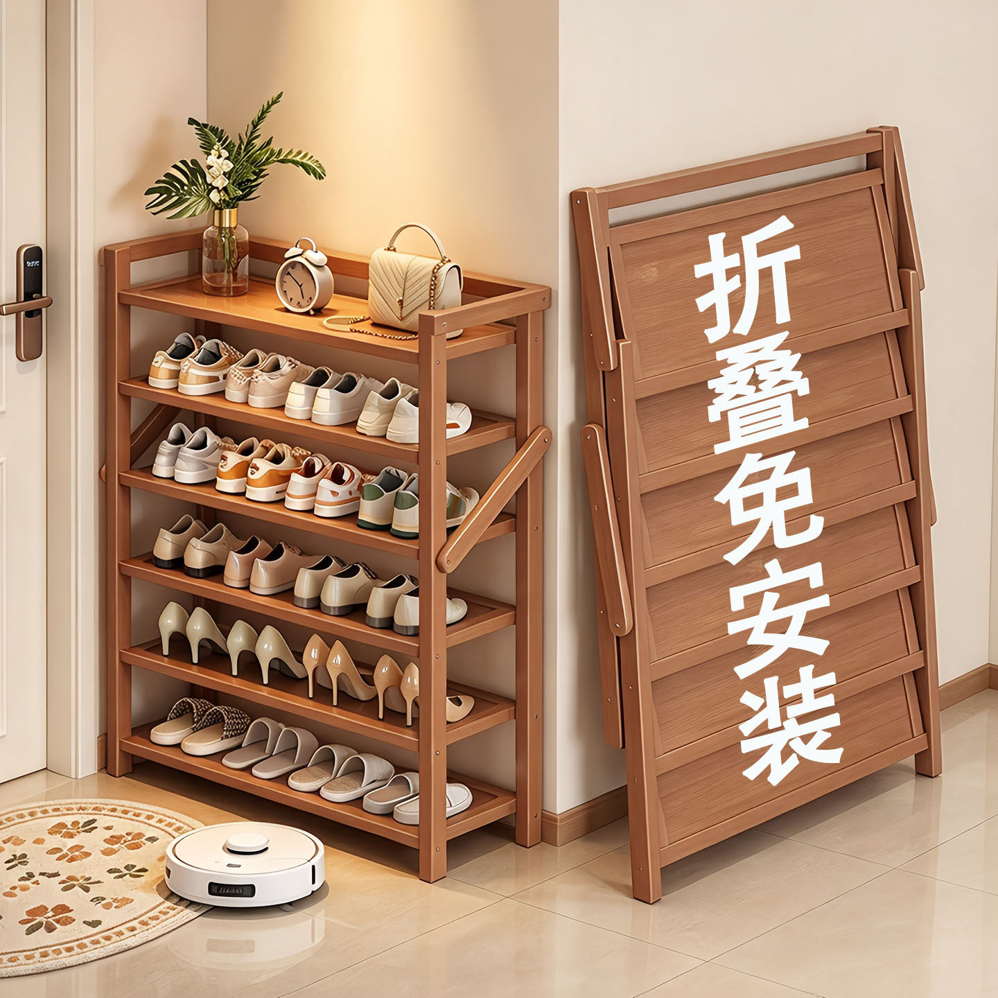 折叠鞋架家用门口多层入户门放鞋神器出租房用超窄免安装简易鞋柜