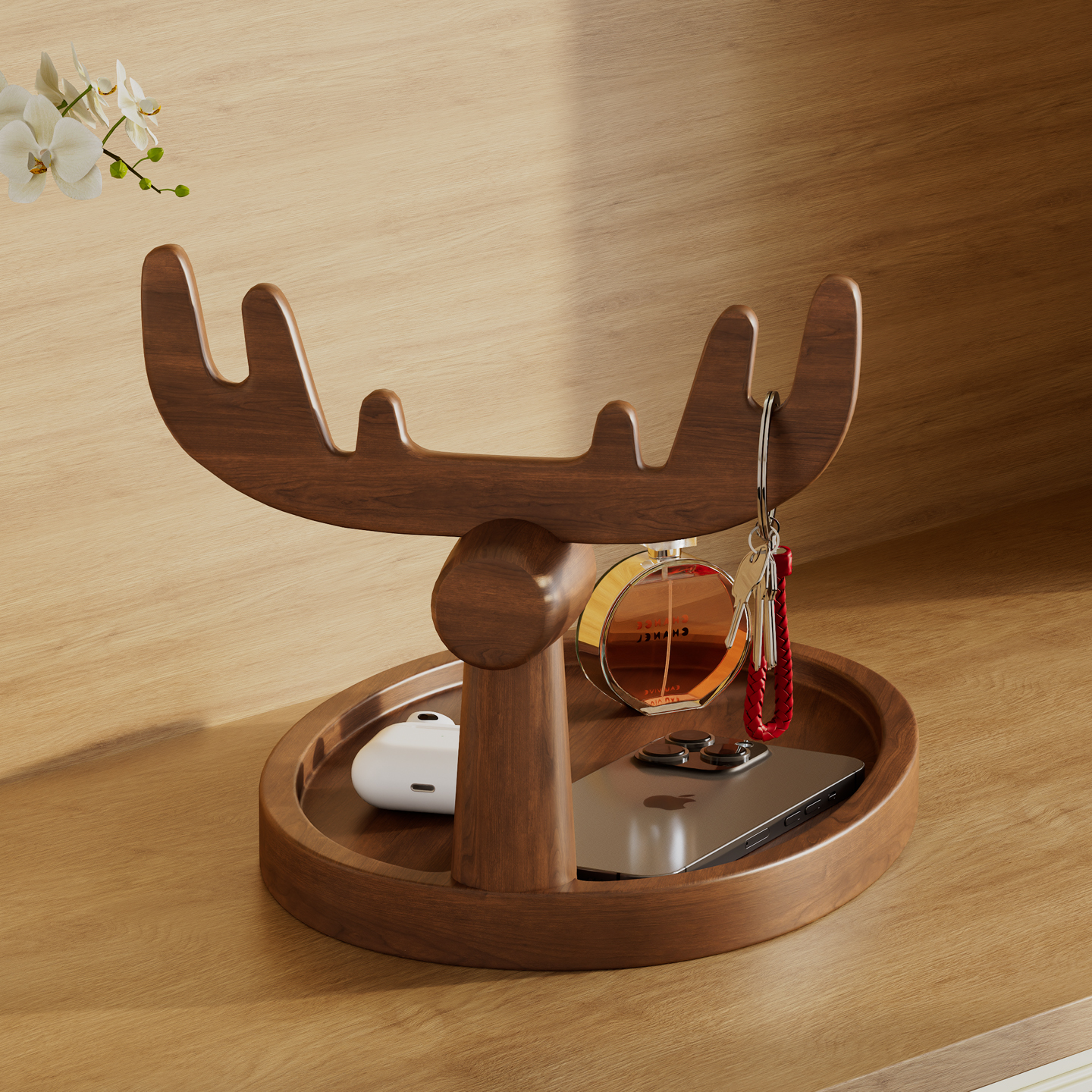 橡胶木材质玄关置物架