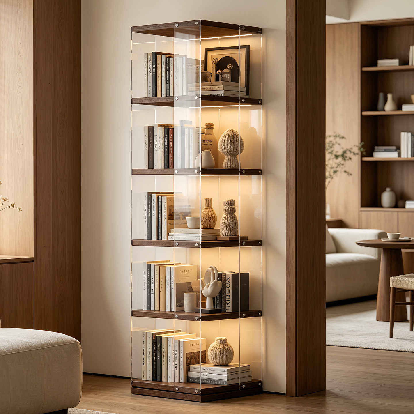 转角置物架角柜墙角书架一体靠墙360&deg;自由旋转亚克力落地收纳柜