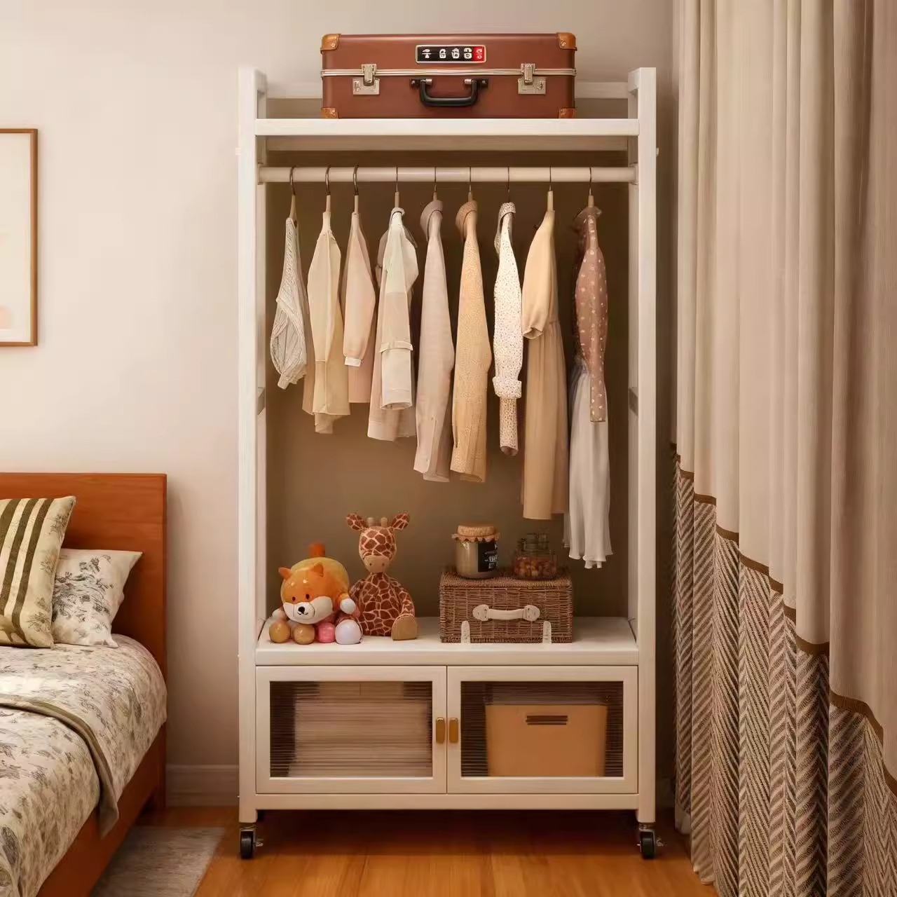 开放式带轮卧室收纳柜简易组装