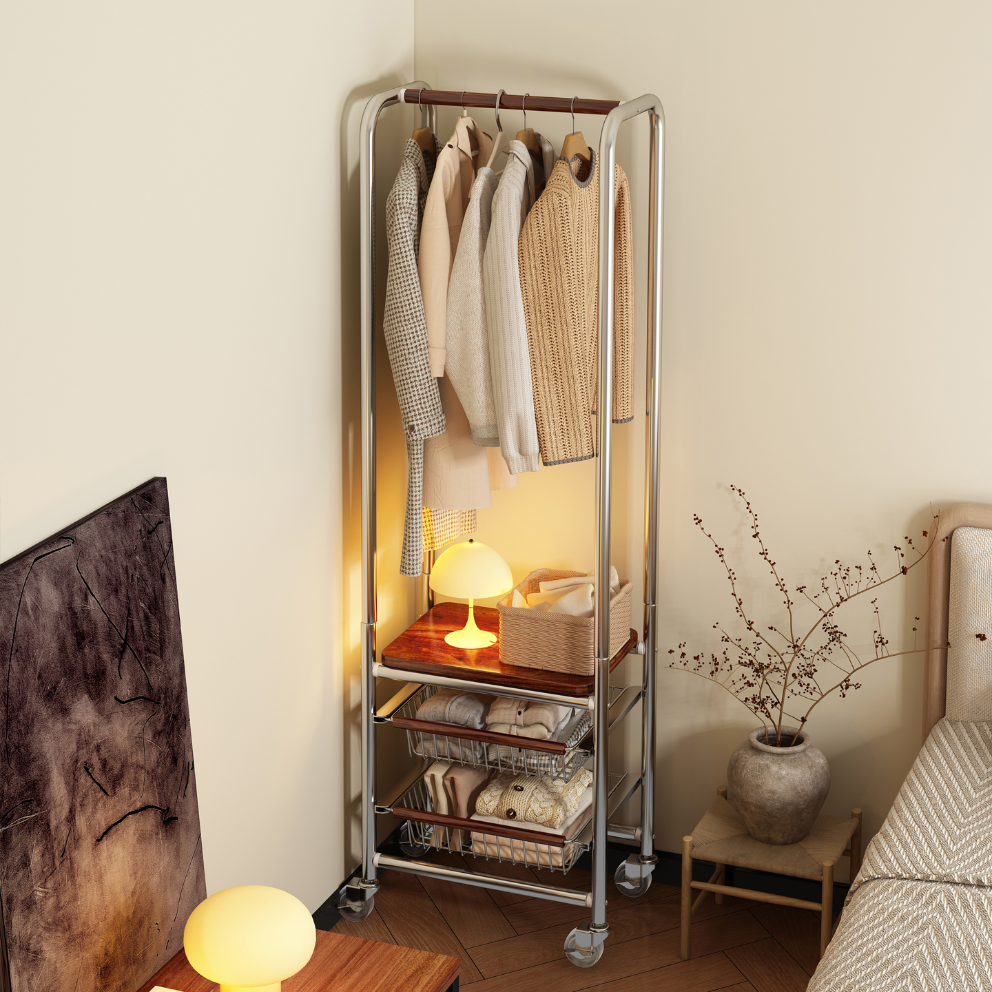 可移动衣帽架多功能收纳