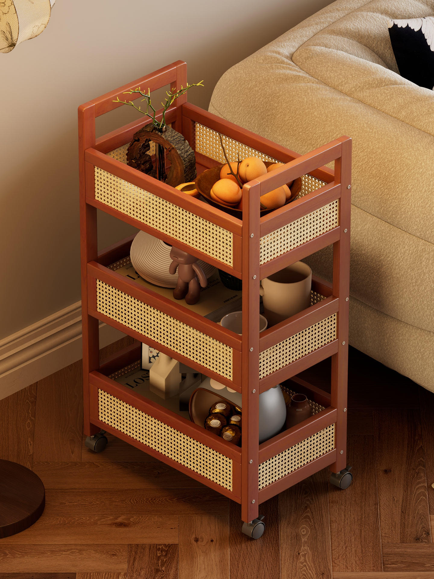 小推车置物架中古风沙发移动边几家用多功能储物柜带轮零食置物架,住宅家具,移动边几/推车,淘宝优惠券,粉丝福利购,淘宝优惠卷