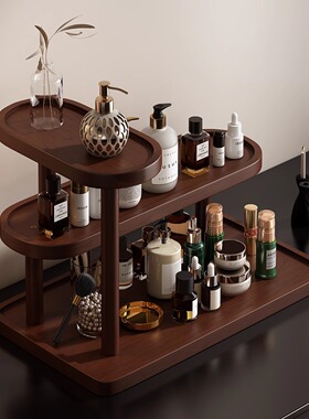 复古实木桌面梳妆台护肤品置物架多层口红香水化妆品收纳整理架