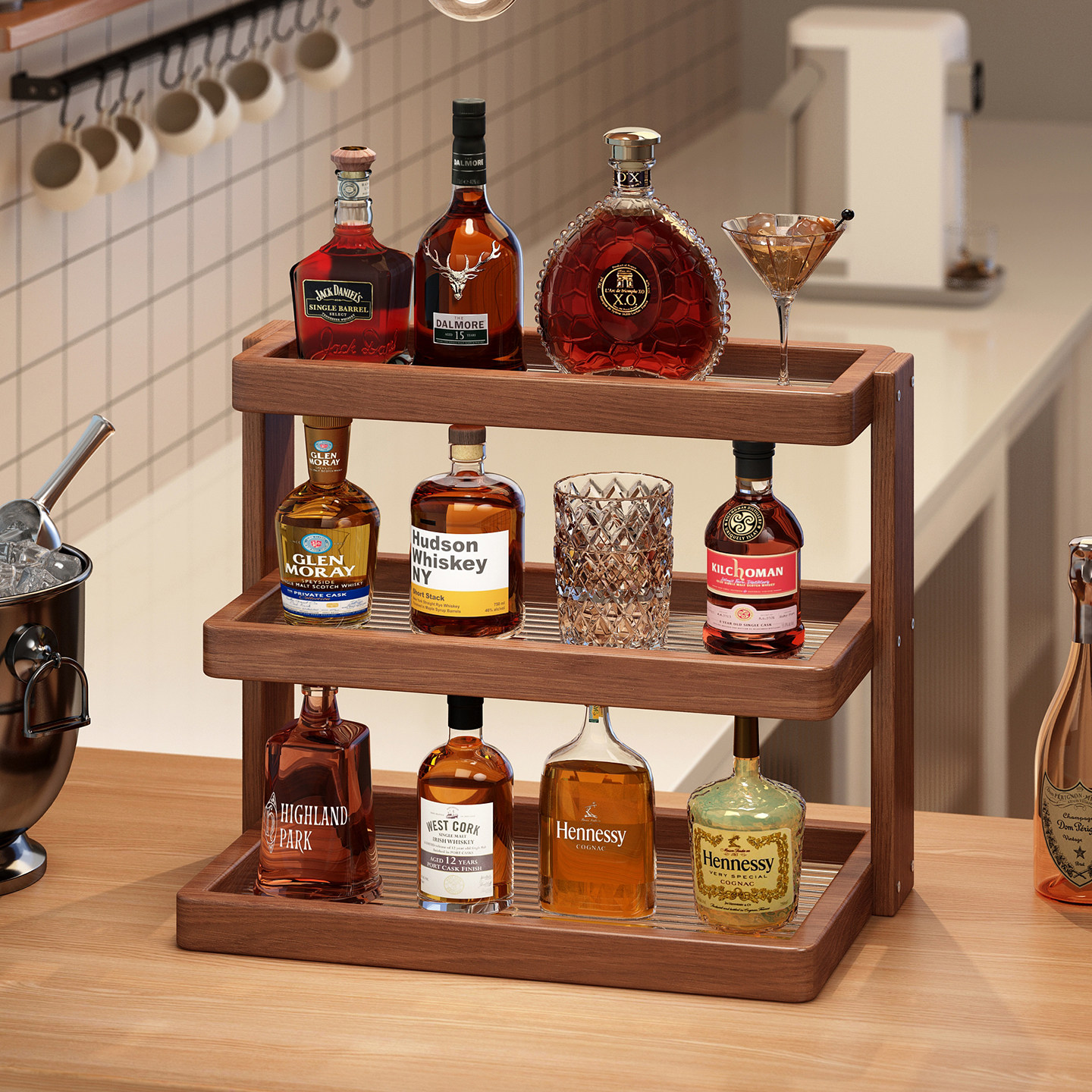 实木酒架置物架桌面多层葡萄红酒杯收纳架小型酒柜酒瓶陈列展示架