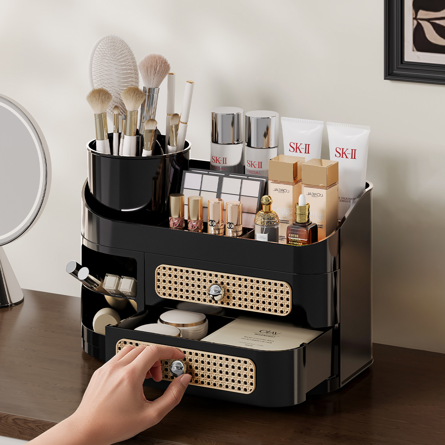 化妆品收纳盒抽屉式桌面置物架粉扑口红整理架梳妆台护肤品展示架,收纳整理,桌面收纳盒,淘宝优惠券,粉丝福利购,淘宝优惠卷