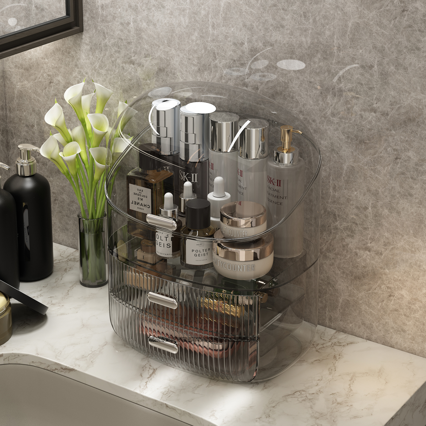 姿竹高透桌面大容量化妆品收纳盒