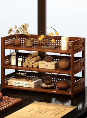 桌面博古架茶柜茶叶茶具置物架中古风小型茶杯多层摆放展示收纳架