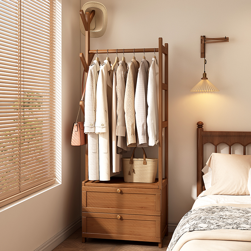 床头柜替代品带抽屉衣帽架一体靠墙衣架卧室落地置物架床头转角柜