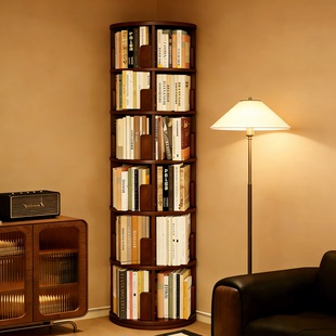 转角置物架可360度旋转书架落地中古风展示架客厅墙角书柜展示柜