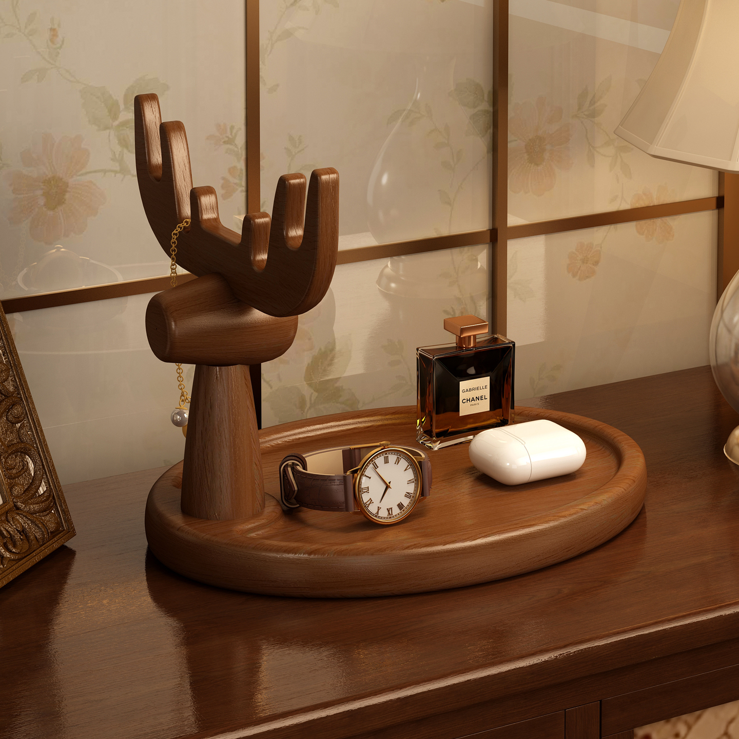 橡胶木材质玄关置物架