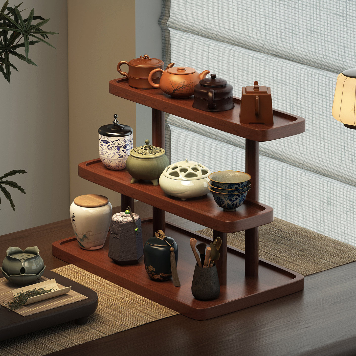 博古架实木中式桌面茶具置物架茶室茶桌紫砂壶摆放架台式茶叶架子,住宅家具,多宝格/博古架,淘宝优惠券,粉丝福利购,淘宝优惠卷