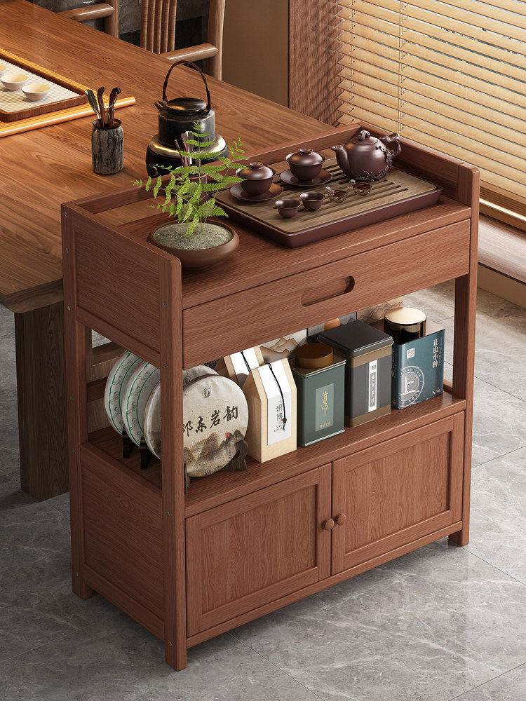 茶桌侧边茶水柜客厅落地储物柜实木家用收纳柜沙发边柜茶几置物架