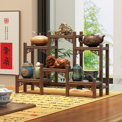 桌面博古架小型多宝阁茶桌置物架茶叶茶具收纳层架紫砂壶文玩摆放