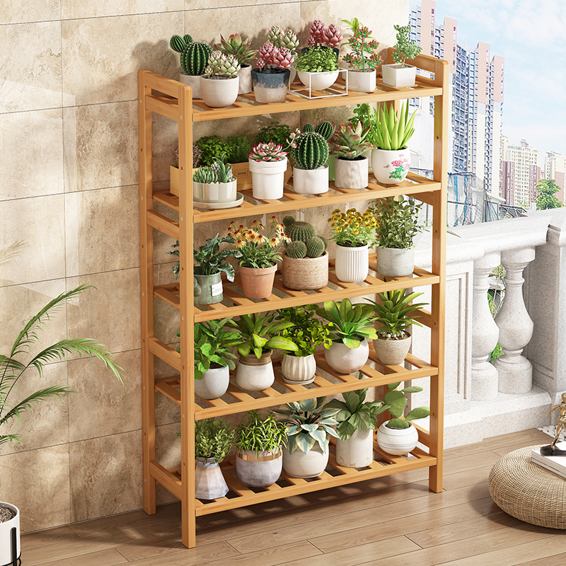 花架置物架阳台实木靠墙落地式家用防腐多肉专用兰花花盆架子多层