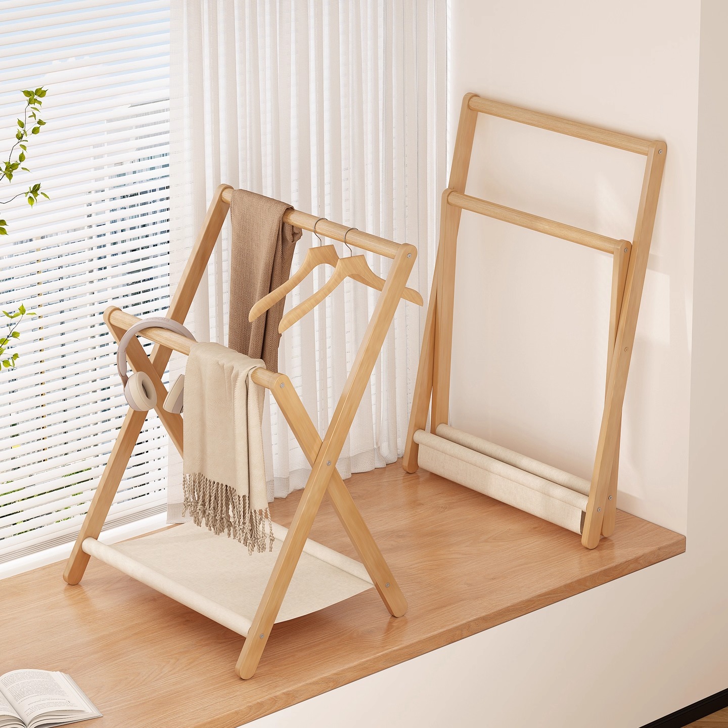 实木无漆飘窗挂衣架多功能衣帽架