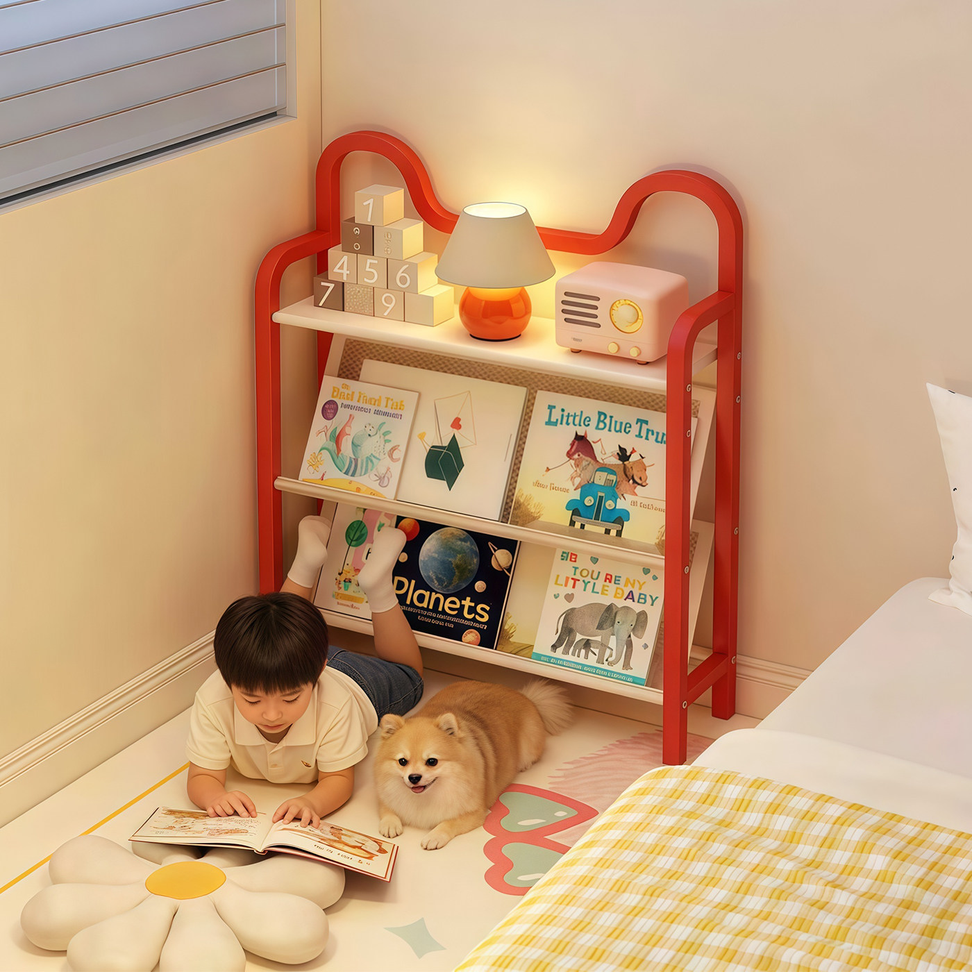 儿童书架一体靠墙宝宝绘本架床头落地置物架卧室阅读收纳展示架子
