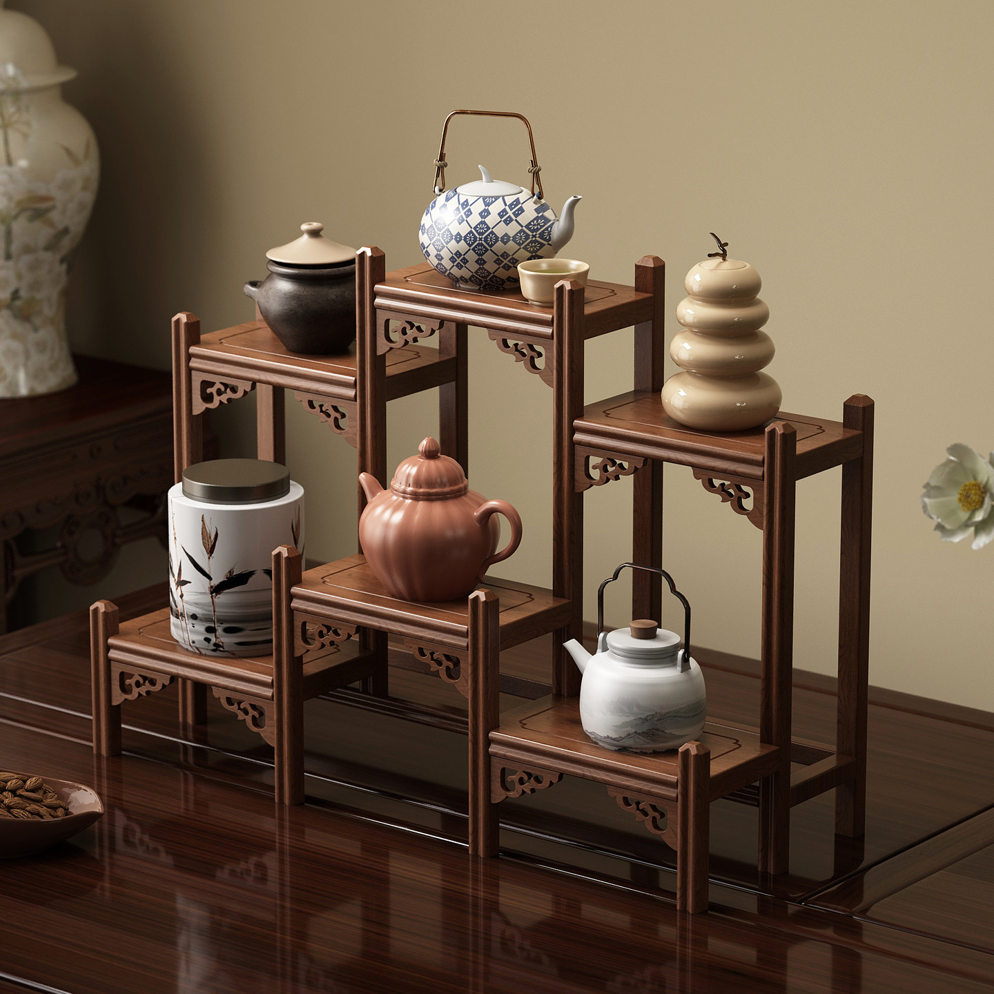 姿竹桌面博古架实木多功能收纳