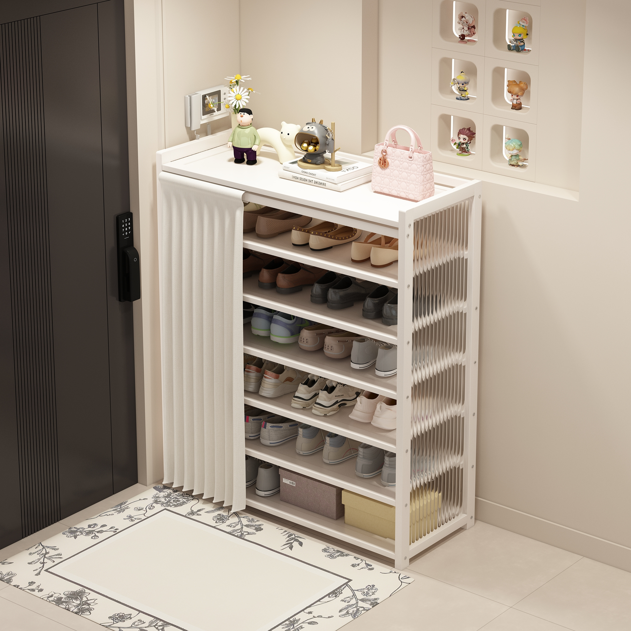 带帘可防尘鞋柜不占空间