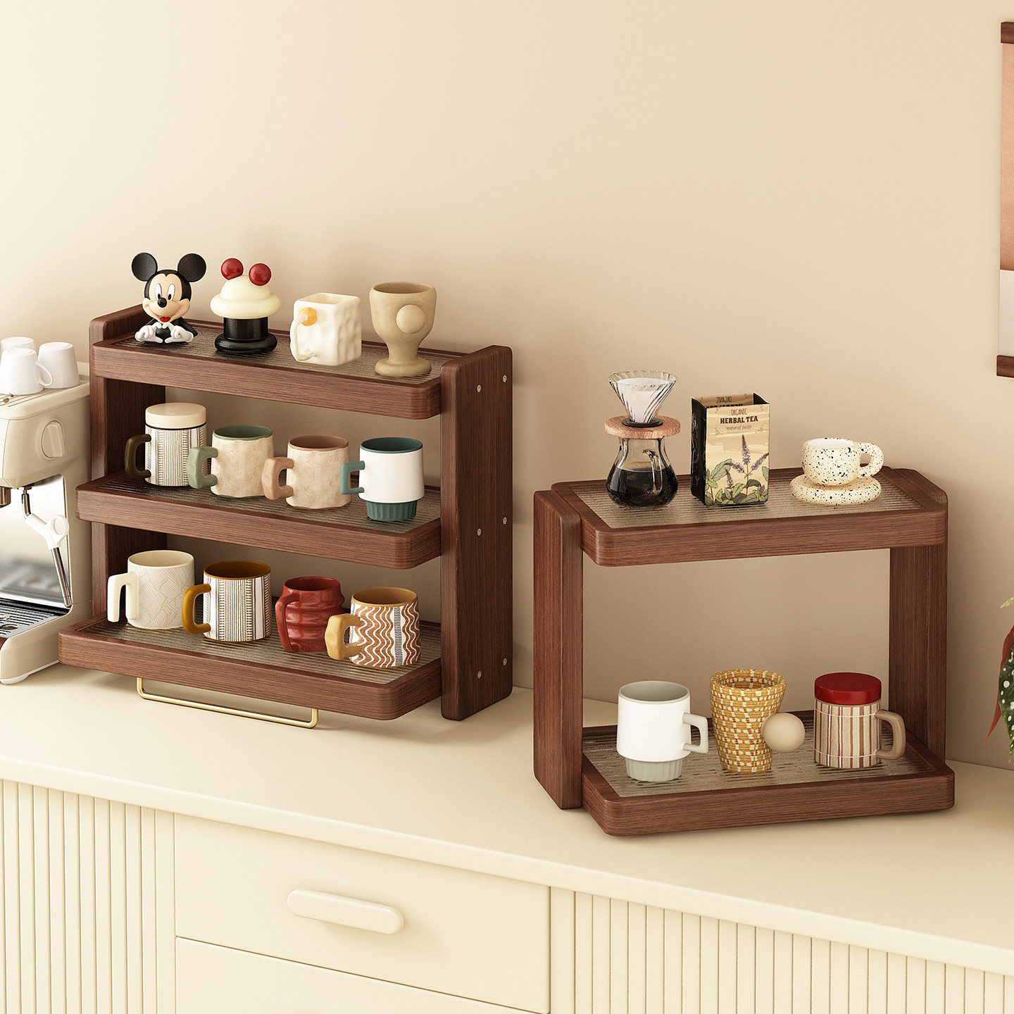 实木杯架桌面置物架餐桌台面杯子茶具收纳陈列架复古风小型博古架