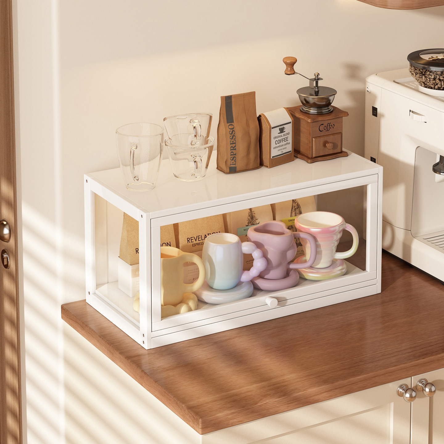 杯子收纳置物架马克杯咖啡杯放置架桌面餐边柜一体亚克力透明杯架