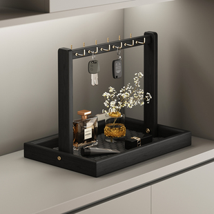 实木钥匙挂架桌面收纳盒小杂物整理盒中古风香水香薰架玄关置物架