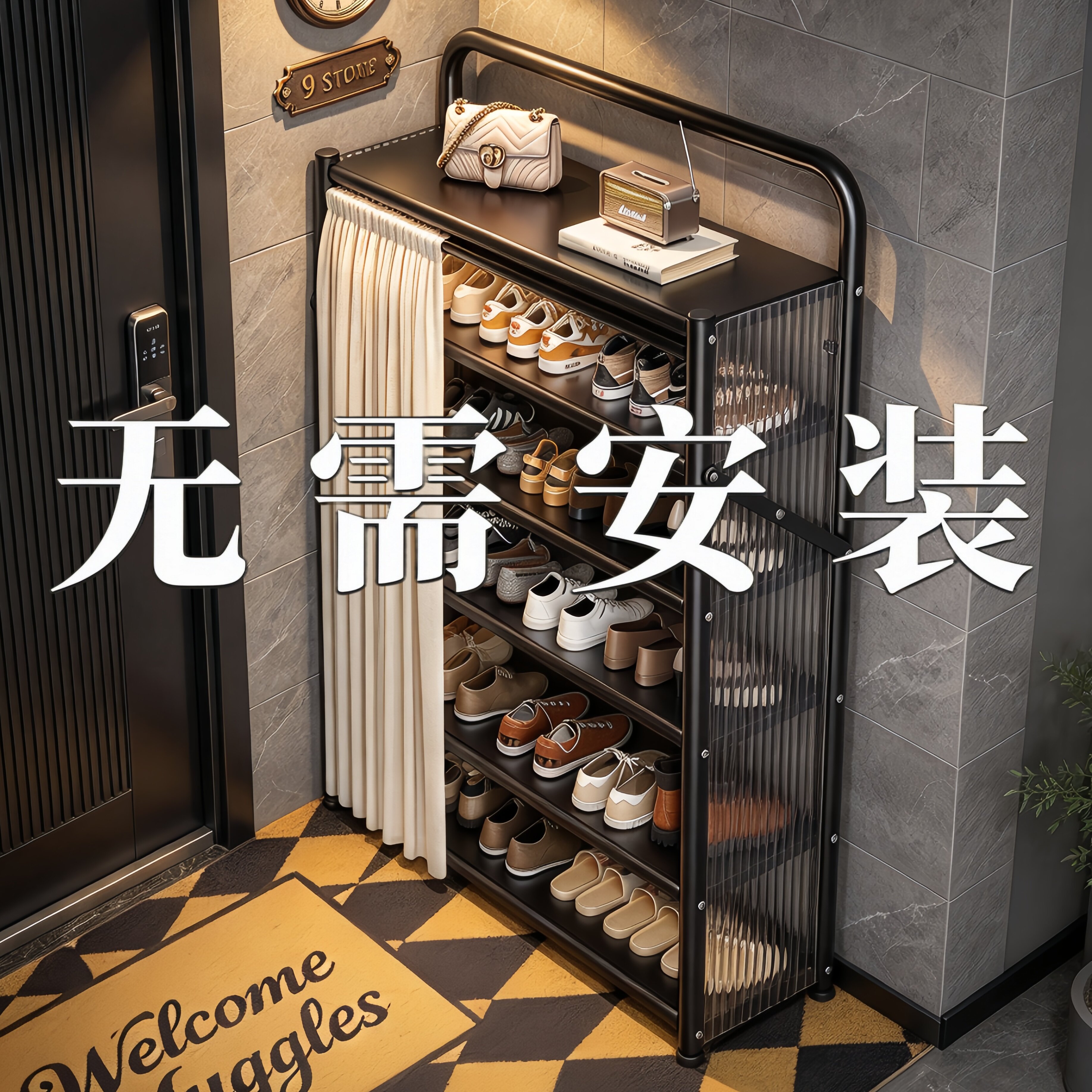 折叠鞋架多层家用小窄门口出租房用免安装入户门简易鞋柜2026新款