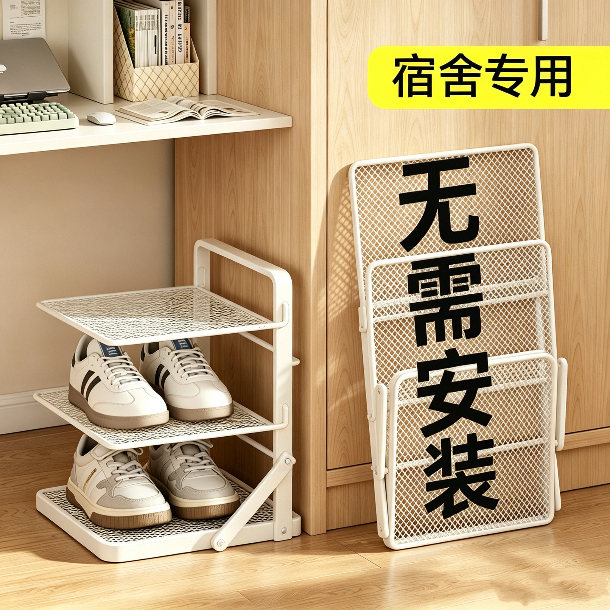 宿舍折叠鞋架大学生桌下小型多层鞋子收纳架免安装简易鞋柜不占地