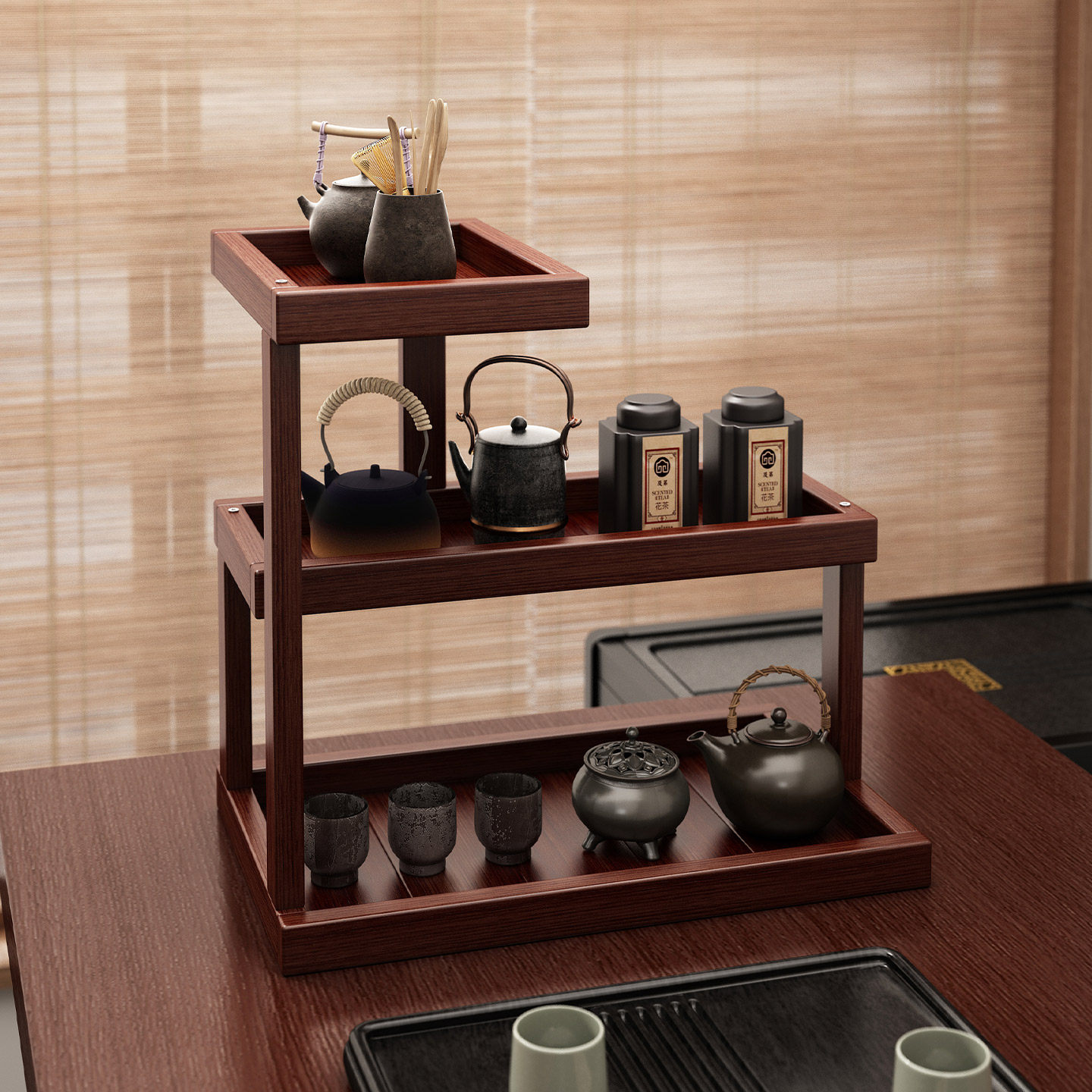 博古架实木中式茶桌茶具置物架茶室小型台式摆件茶杯茶壶展示架子,住宅家具,多宝格/博古架,淘宝优惠券,粉丝福利购,淘宝优惠卷