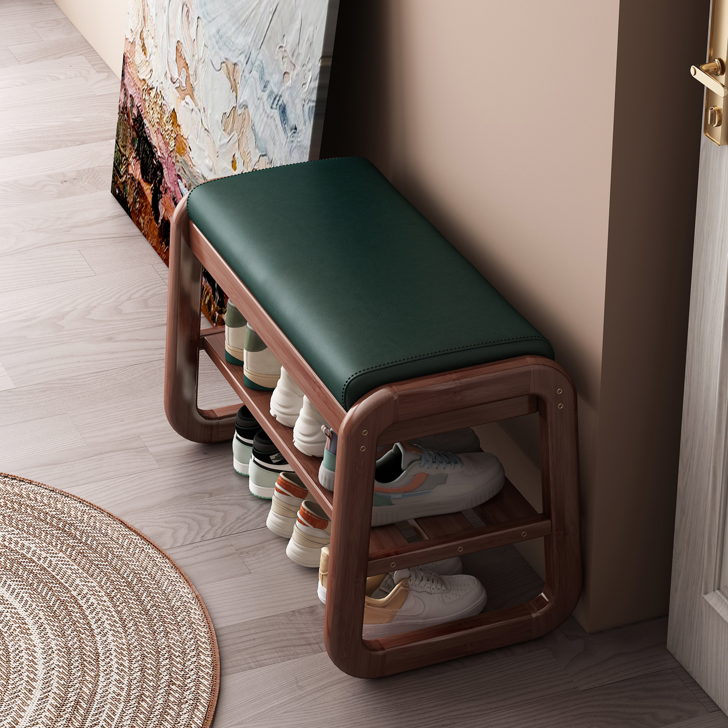 实木储物换鞋凳鞋架，一凳多用