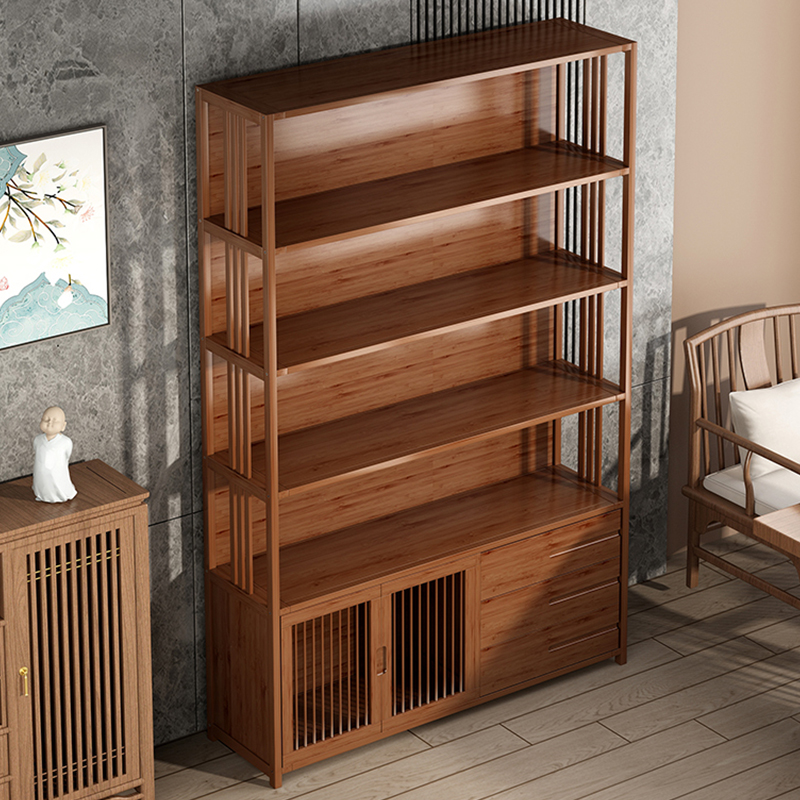 简易书架置物架落地中式多层楠竹收纳书柜靠墙家用办公室置物架子