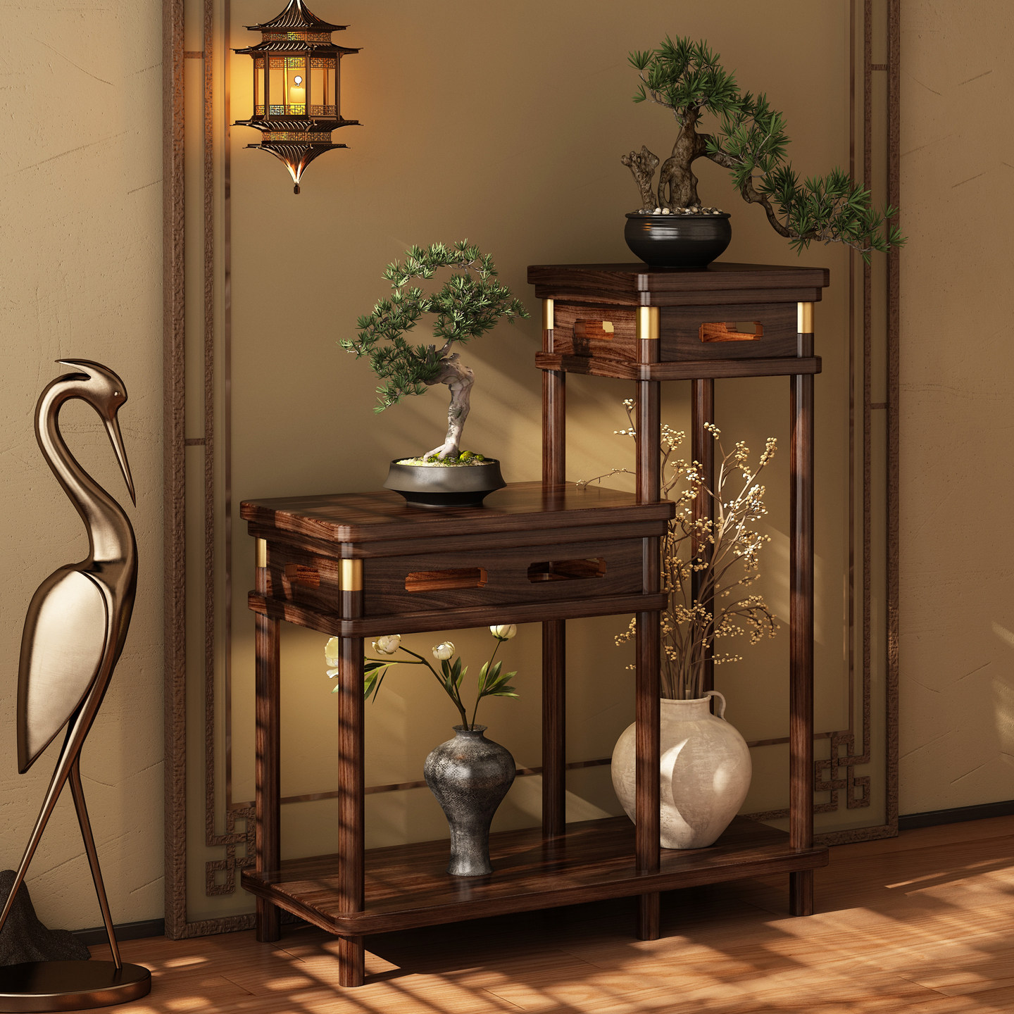 博古架实木中式茶室置物架宋代美学多层客厅花架子盆景摆件放置架,住宅家具,多宝格/博古架,淘宝优惠券,粉丝福利购,淘宝优惠卷