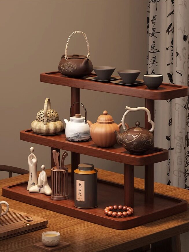 博古架实木中式茶具茶叶置物架台式茶室摆件桌面小型紫砂壶摆放架