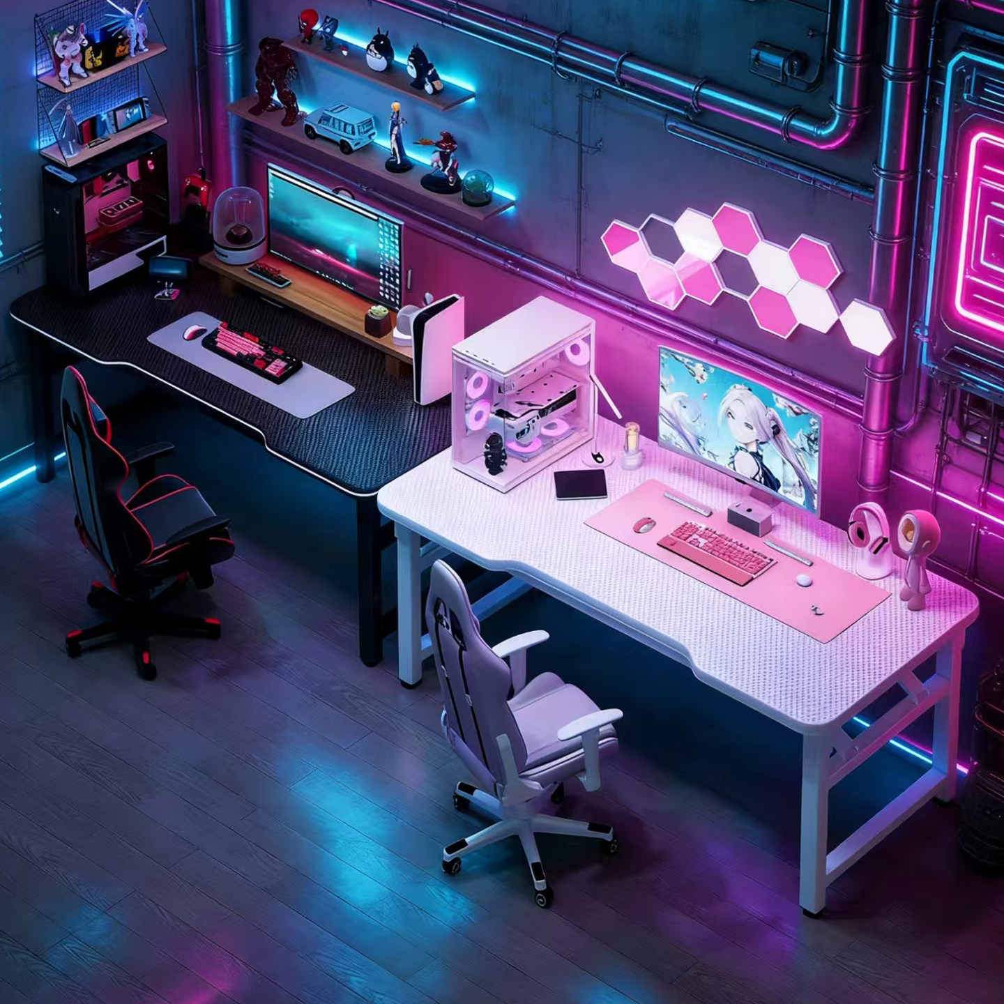 折叠双人电竞桌家用台式电脑桌出租屋长方形办公桌可放主机游戏桌