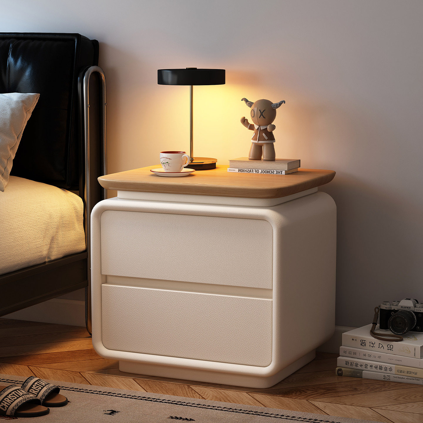 中古奶油风床头柜全实木家用卧室储物收纳柜简约床边侧边置物柜子