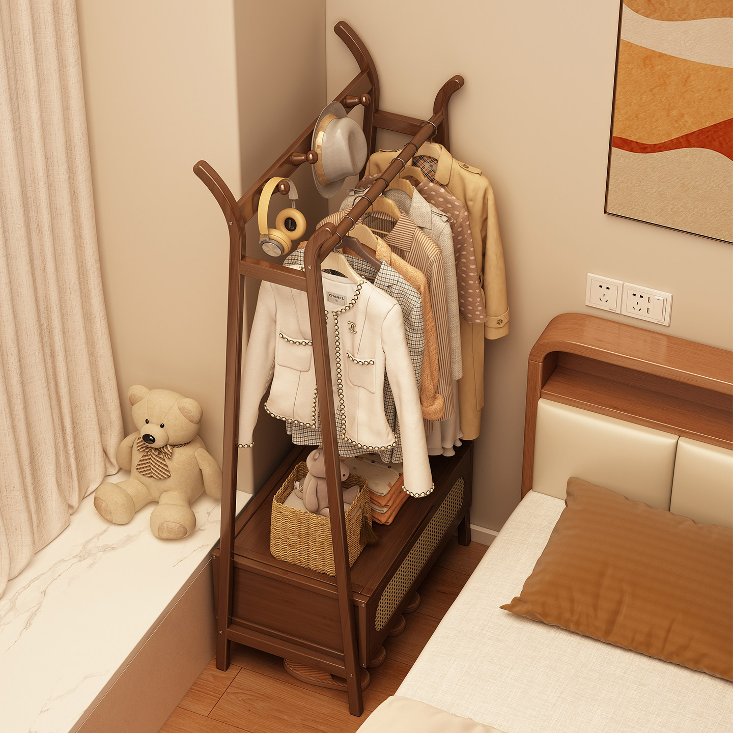 衣帽架床头柜一体家用小户型小窄卧室床头边夹缝专用挂衣架置物架,住宅家具,衣帽架,淘宝优惠券,粉丝福利购,淘宝优惠卷