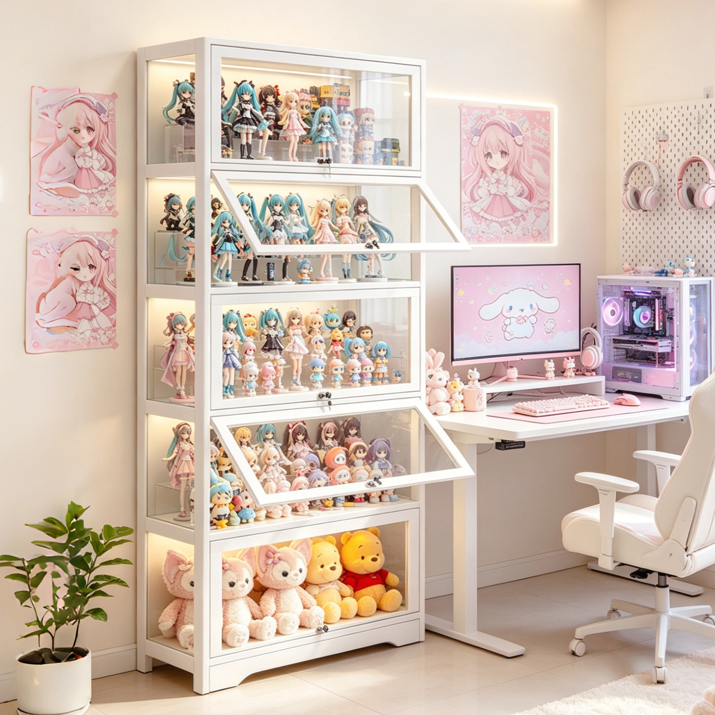 带锁手办展示柜白色亚克力防尘柜图片