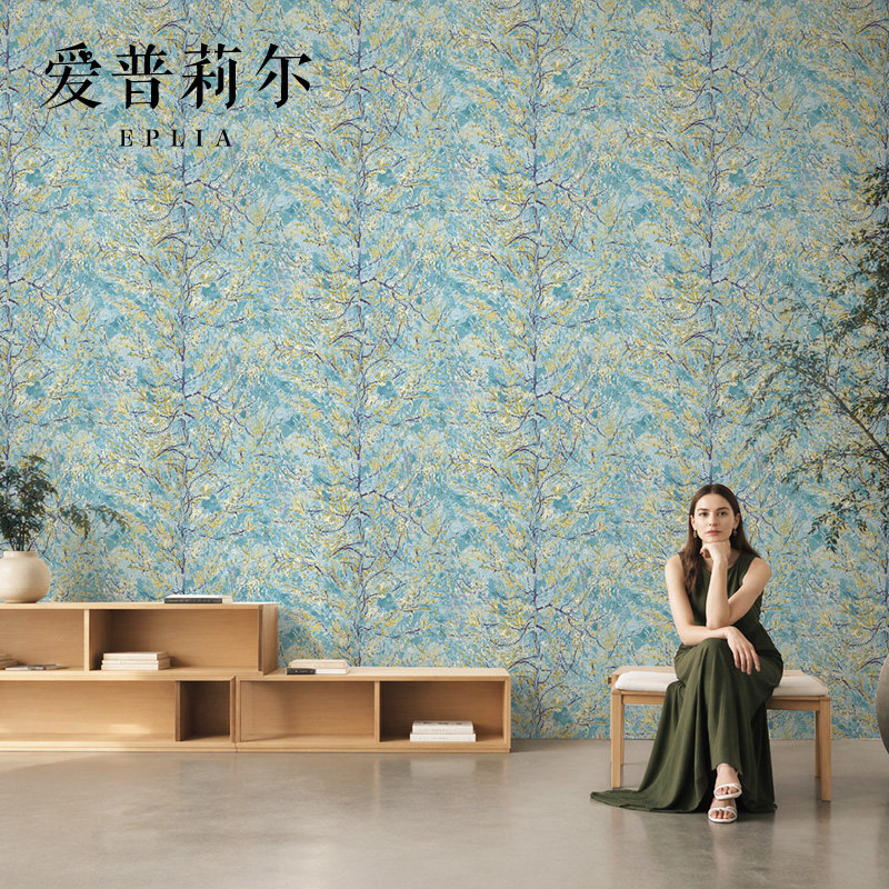 定制壁画抽象艺术油画树木桃花梵高餐厅卧室背景墙无缝墙布壁布