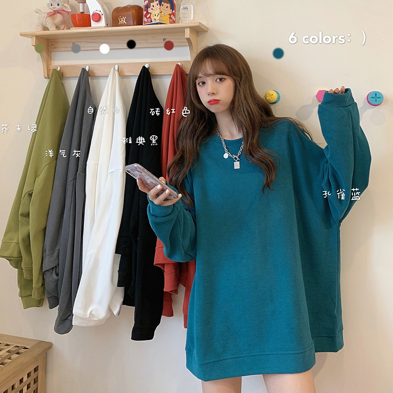 卫衣女宽松韩版2020新款春秋季薄款纯色长袖上衣服慵懒外套潮ins