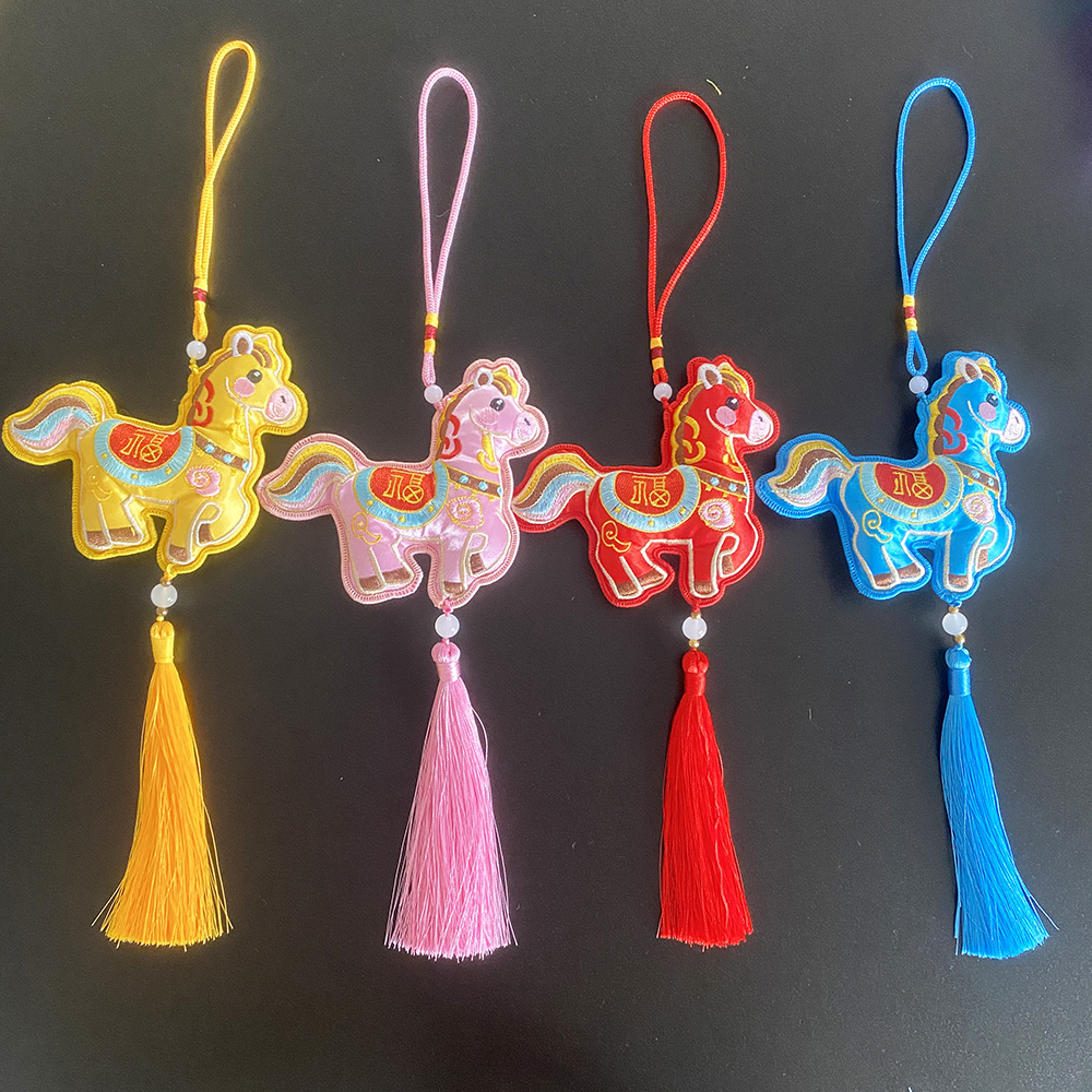 原创双面刺绣香囊马福袋包挂件中国风复古流苏挂饰车载挂件工艺品