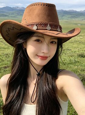 民族风复古藏族爵士西部牛仔帽户外女旅游防晒遮阳帽骑士帽子男女