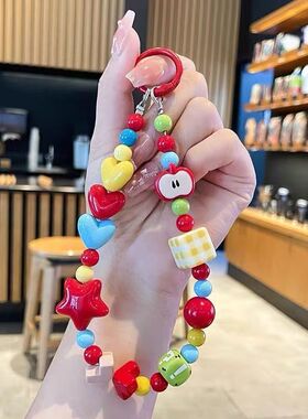 新款多巴胺手机链女星星苹果可爱串珠手机挂绳ccd相机挂件ins包挂