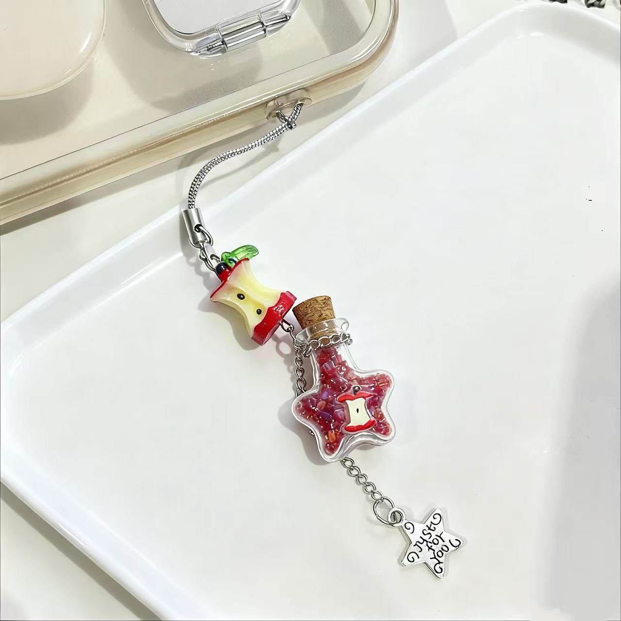 夏荷饰品红苹果许愿瓶手机链绿色水果钥匙咕本链卡册卡扣挂链挂绳