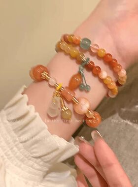 新中式南瓜葫芦串珠手链女新款古风手串国潮小众高级感编织绳手饰