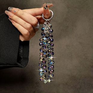 奢华高级感水晶珠子手提链手腕短挂绳带透明夹片壳钥匙扣包包挂件
