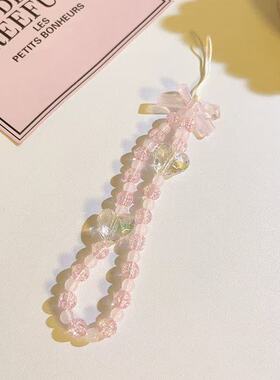 ins爱心蝴蝶结手机链便携串珠手手机挂件粉色包包挂饰ccd相机挂链