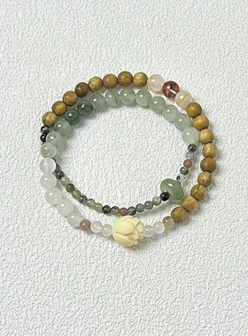 听风挽新中式清透串珠莲花手链女新款简约小众中国风手串森系清新